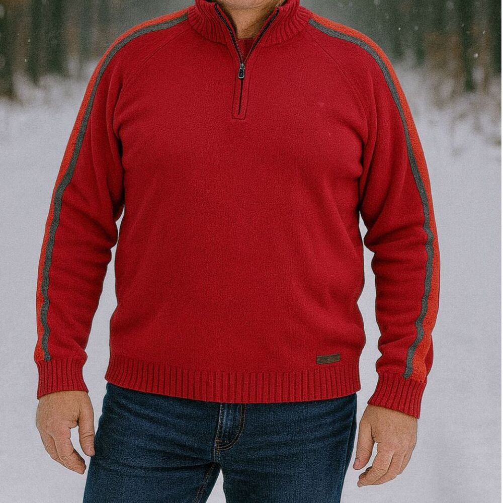 Merrell Red Wool Blend Quarter Zip Sweater L Soft Scarlet Gorpcore Cabin Core